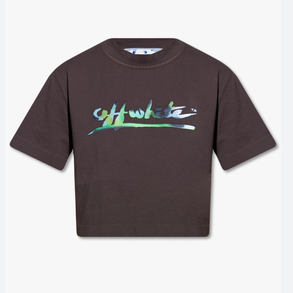 Off-White Embroidered Logo Brown Tee NWT